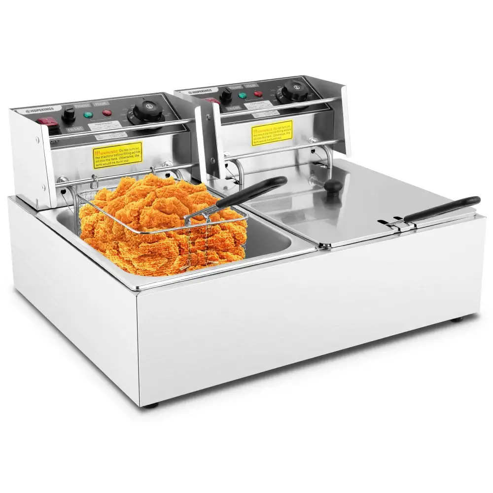 Arohi Heavy-Duty Double Tank Commercial Electric Deep Fryer (8L+8L) | Premium Stainless Steel Commercial Kitchen Equipment