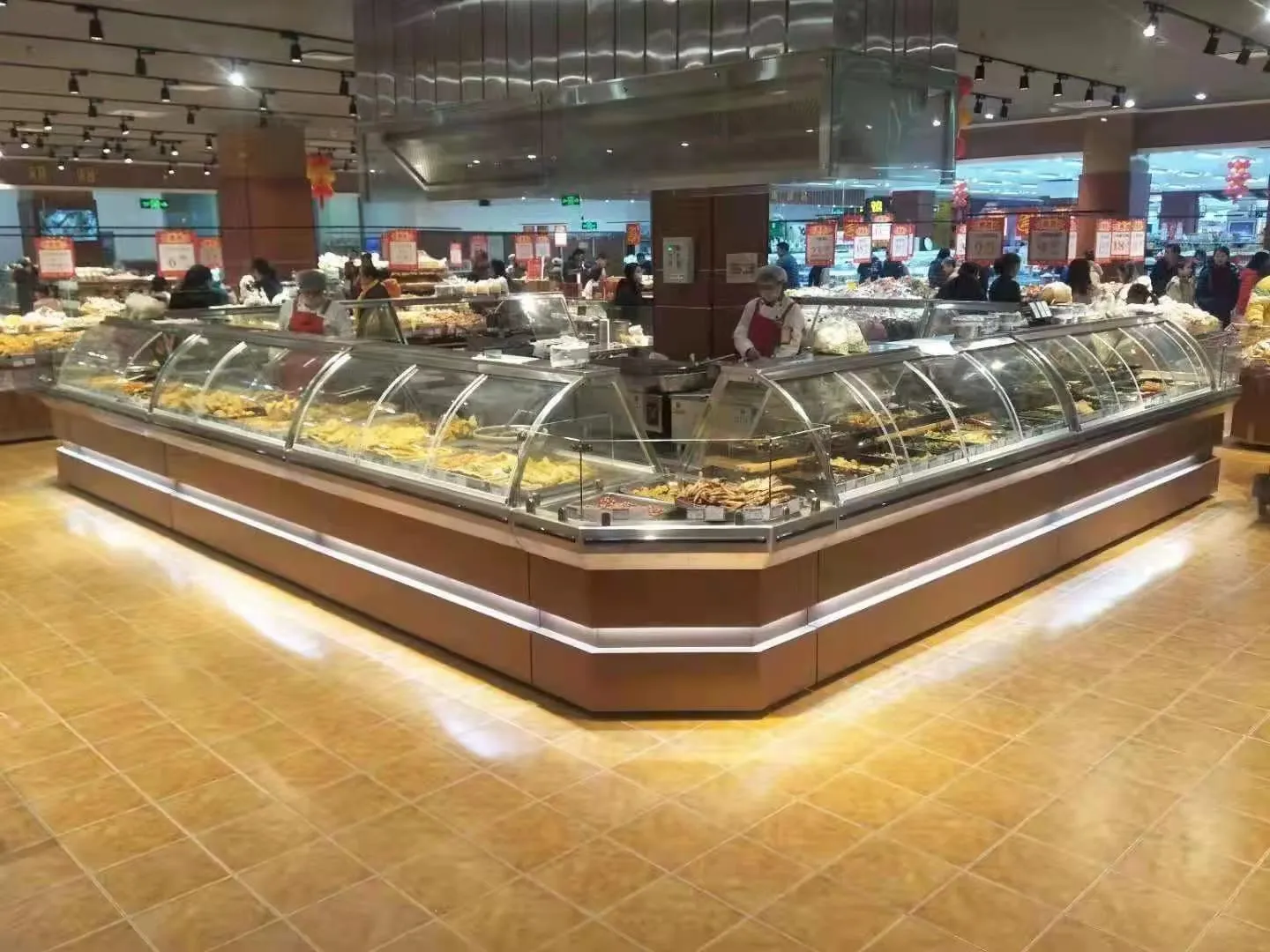 Deli Case Showcase Refrigerator Custom Curved Glass Commercial Refrigerator Display Cooler Commercial Kitchen Equipment