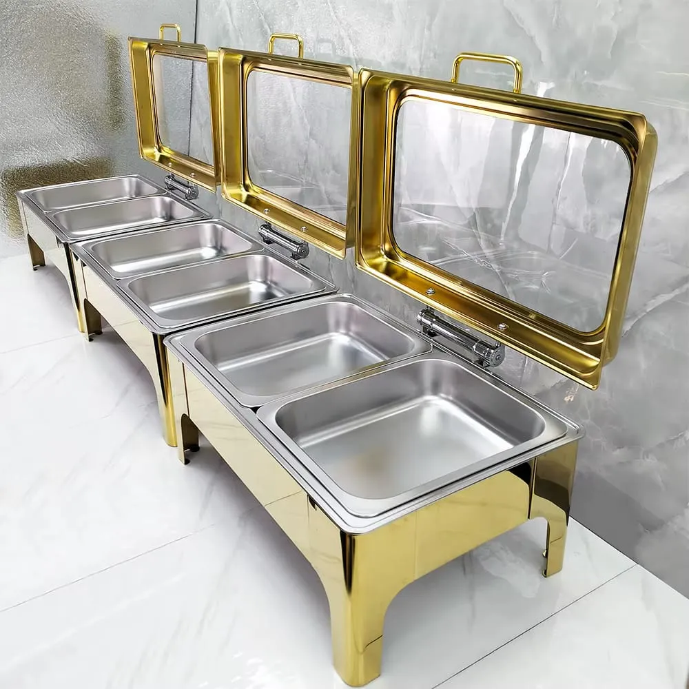 Luxury 9L Gold Stainless Steel Fuel Catering Set Electric Inner Chafer Dish for Wedding Buffet Server Hotels Serving Food Commercial Kitchen Equipment