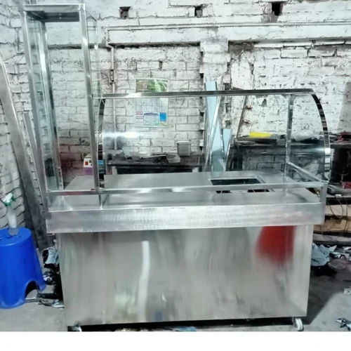 SS Roll And Kabab Counter With Curved Glass Commercial Kitchen Equipment