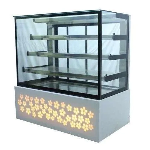 Sweet Display Counter - Polished Glass & Stainless Steel, 4.3 Ft Height X 6 Ft Length, Modern Design, Led Lighting, Durable Structure With Four Shelves Commercial Kitchen Equipment