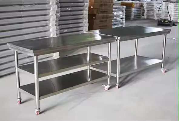 Wholesale Durable 304 Stainless Steel Work Table with Casters for Mobile Kitchen and Hotel Use Commercial Kitchen Equipment